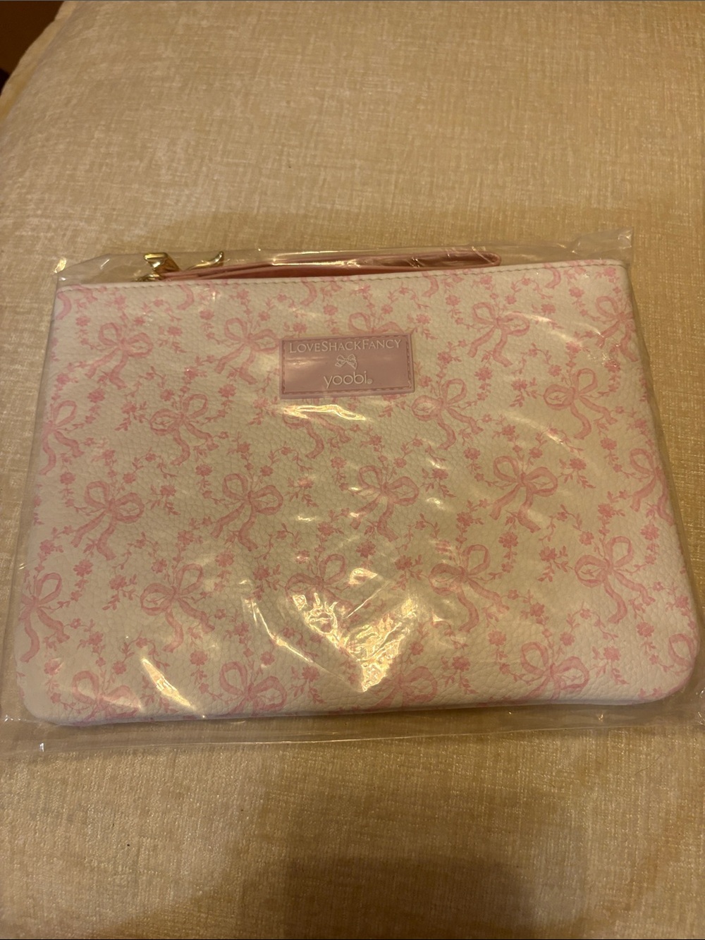 LoveShackFancy Pink Bow Print Cosmetic Pouch